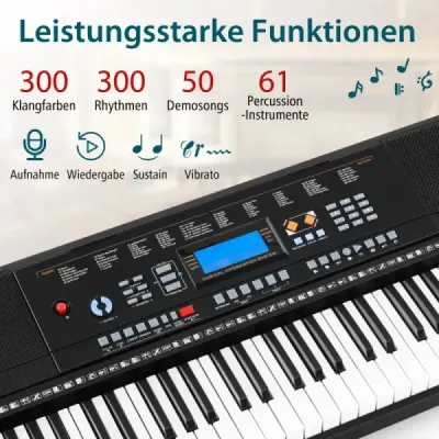 Přenosná elektronická klávesnice s 61 klávesami, stojanem, stoličkou a mikrofonem, digitální piano