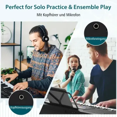 Přenosná elektronická klávesnice s 61 klávesami, stojanem, stoličkou a mikrofonem, digitální piano