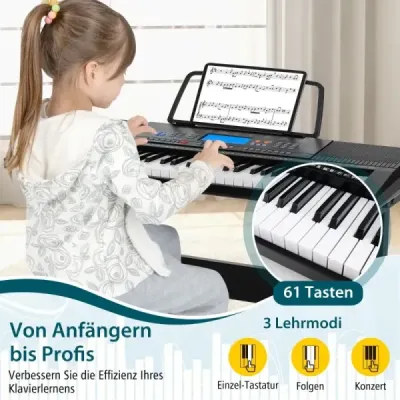 Přenosná elektronická klávesnice s 61 klávesami, stojanem, stoličkou a mikrofonem, digitální piano