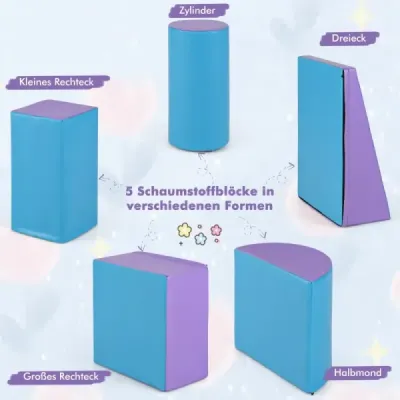 5 TLG. Pěnové stavební bloky Obří stavební bloky pro skotačení a lezení Velké stavební bloky Modrá + fialová barva