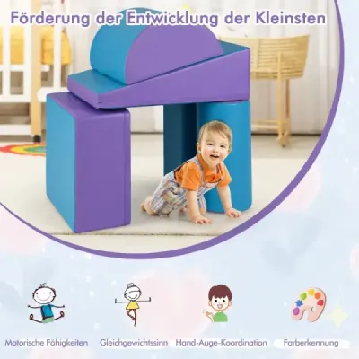 5 TLG. Pěnové stavební bloky Obří stavební bloky pro skotačení a lezení Velké stavební bloky Modrá + fialová barva