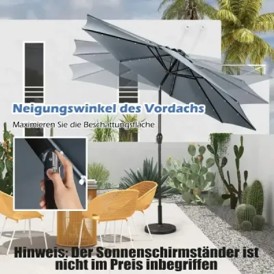 LED osvětlení Kulatý konzolový slunečník Zahradní slunečník na solární pohon Klika šedá