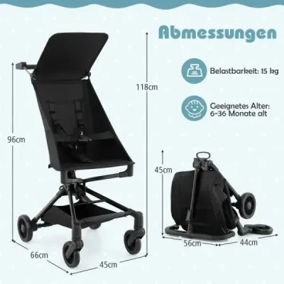 Skládací kočárek s nastavitelnou a odnímatelnou stříškou Travel Buggy Dětský kočárek