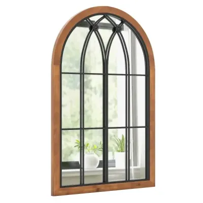 Obloukové nástěnné zrcadlo dekorační okno zrcadlo okenní tabule dekorace 60 x 90 cm přírodní