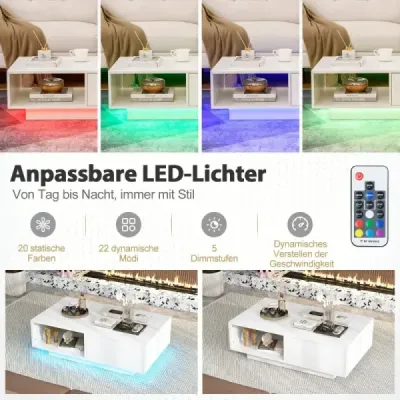 Konferenční stolek s 20 barevnými LED světly a dálkovým ovládáním 95 x 55 x 31 cm Bílá