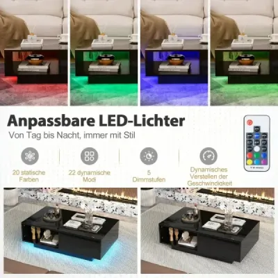 Konferenční stolek s 20 barevnými LED světly a dálkovým ovládáním boční stolek 95 x 55 x 31 cm Černá Konferenční stolek s 20 barevnými LED světly a dálkovým ovládáním boční stolek 95 x 55 x 31 cm Černá