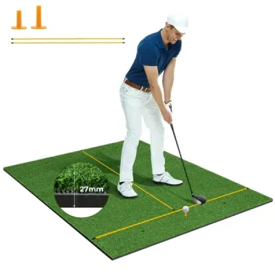 Golfová podložka na údery 2 gumová odpaliště a 2 vyrovnávací hokejky a 6 pozic podložky 152 x 117 cm Tloušťka 27 mm