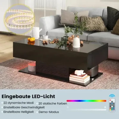 Konferenční stolek s LED osvětlením vysoký lesk 20 barev nastavitelný jas 110 x 60 x 40 cm černý