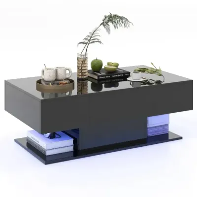 Konferenční stolek s LED osvětlením vysoký lesk 20 barev nastavitelný jas 110 x 60 x 40 cm černý