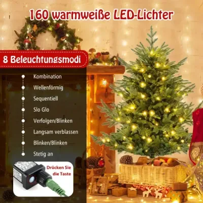 Umělý vánoční stromek 135 cm s osvětlením Jedle se 160 teplými bílými LED světly a 8 světelnými režimy