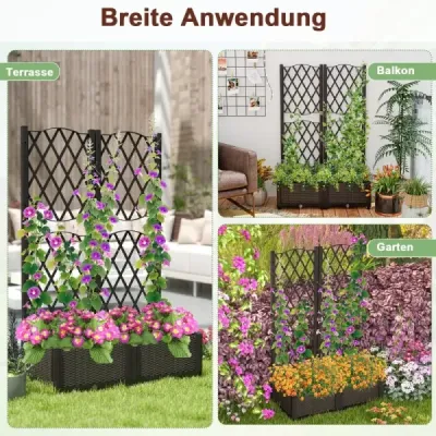 Květinový truhlík s mříží Květináč na popínavé rostliny Vyvýšený záhon s mříží 80 x 40 x 122 cm Hnědá