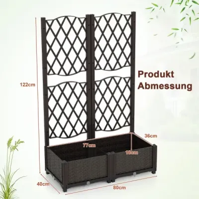 Květinový truhlík s mříží Květináč na popínavé rostliny Vyvýšený záhon s mříží 80 x 40 x 122 cm Hnědá