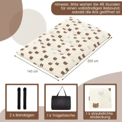 Japonská futonová matrace 140 x 200 cm s pratelným potahem a taškou Tatami Mat Brown Bear