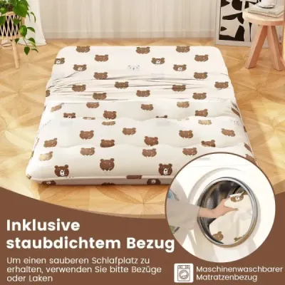 Japonská futonová matrace 140 x 200 cm s pratelným potahem a taškou Tatami Mat Brown Bear