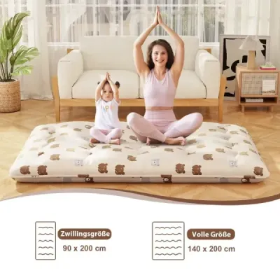 Japonská futonová matrace 140 x 200 cm s pratelným potahem a taškou Tatami Mat Brown Bear