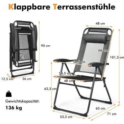 2 skládací lehátka na terasu 71 x 58,5 x 101,5 cm šedá