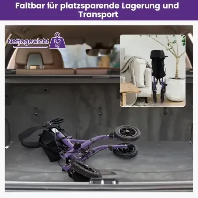 Rollator skládací a lehký se sedadlem z hliníku do 160 kg Invalidní vozík 2 v 1 a cestovní rolátor fialový
