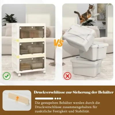 Úložný box s víkem Stohovací boxy skládací Úložný kontejner s dvoukřídlými dvířky 3-patrový
