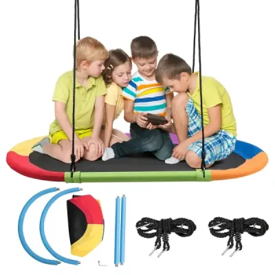 Oválné hnízdo houpačka s výškově nastavitelným lanem 100-180 cm pro vnitřní i venkovní použití 150 x 80 cm Barevné