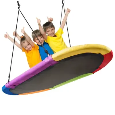Oválné hnízdo houpačka s výškově nastavitelným lanem 100-180 cm pro vnitřní i venkovní použití 150 x 80 cm Barevné