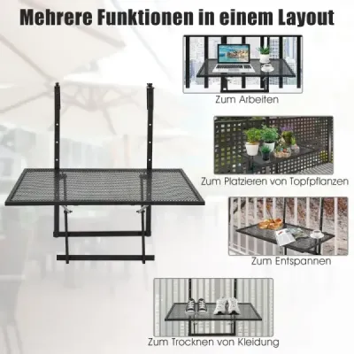 Závěsná železná police s pětistupňovou nastavitelnou výškou 60,5 x 48 x 61,5-82,5 cm černá