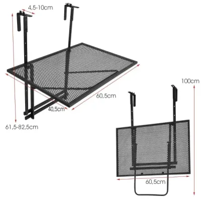 Závěsná železná police s pětistupňovou nastavitelnou výškou 60,5 x 48 x 61,5-82,5 cm černá