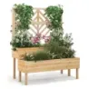 Dvouvrstvý zahradní záhon s mříží Dřevěný vyvýšený truhlík s nohami 109 x 62 x 135 cm Přírodní