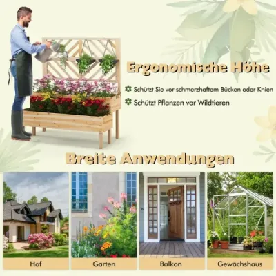 Dvouvrstvý zahradní záhon s mříží Dřevěný vyvýšený truhlík s nohami 109 x 62 x 135 cm Přírodní