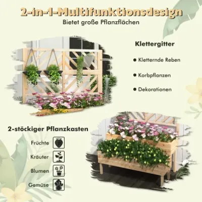 Dvouvrstvý zahradní záhon s mříží Dřevěný vyvýšený truhlík s nohami 109 x 62 x 135 cm Přírodní
