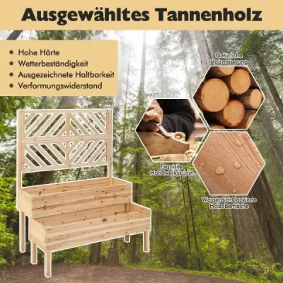 Dvouvrstvý zahradní záhon s mříží Dřevěný vyvýšený truhlík s nohami 109 x 62 x 135 cm Přírodní