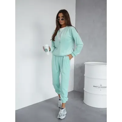 Dámska velúrová súprava s rozopnutou mikinou MODA768 mentolová