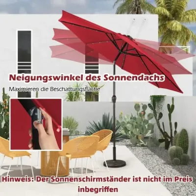 LED osvětlení konzolový slunečník kulatý slunečník solární napájený zahradní slunečník klika-hnědá-? 3M