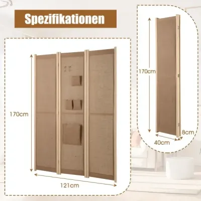 Paraván 170 x 121 cm se 2 háčky a 4 úložnými kapsami pro rozdělení místnosti na dělicí stěnu