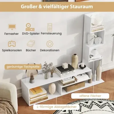 Dřevěná TV skříňka TV stolek s policí pro televizory do 50" 144,5 x 29,5 x 121 cm Bílá