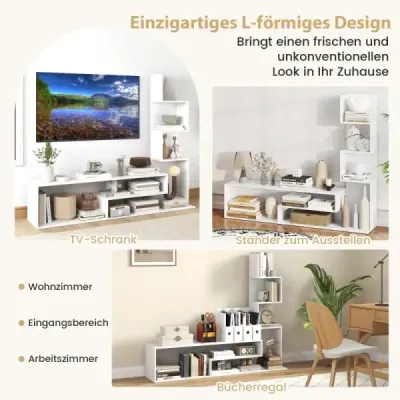 Dřevěná TV skříňka TV stolek s policí pro televizory do 50" 144,5 x 29,5 x 121 cm Bílá