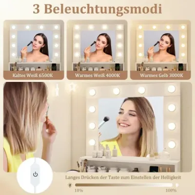Toaletní stolek s LED osvětlením s nastavitelným jasem Toaletní stolek se zrcadlem Bílý