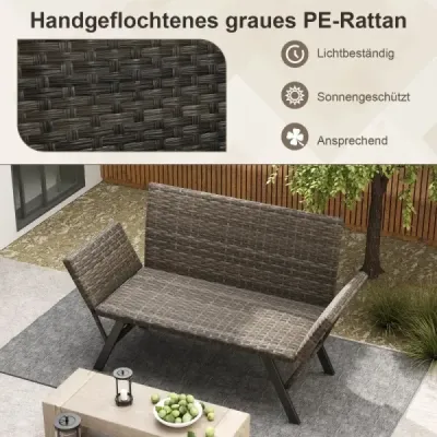 Polyratanová zahradní lavice s funkcí sklápění a nastavitelnými područkami Zahradní rozkládací lavice na balkón