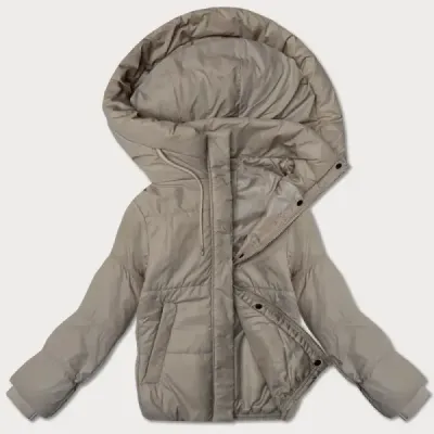 Dámská krátká bunda s kapucí MODA9237 béžová