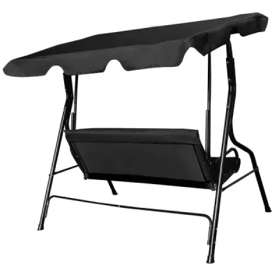 Hollywoodská houpačka Třímístná zahradní houpačka Houpací lavice se sluneční stříškou Zelená/hnědá/černá 172 x 154 x 110 cm-černá