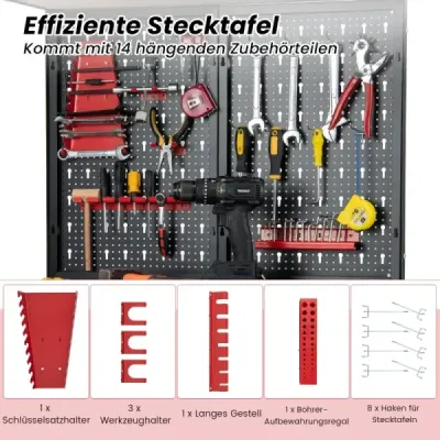 Pracovní stůl Lavice na nářadí s perforovaným panelem Pracovní stůl se zásuvkou 81 x 41 x 155 cm Černá + červená