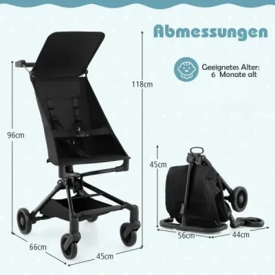 Skládací kočárek s nastavitelnou a odnímatelnou stříškou Travel Buggy Dětský kočárek