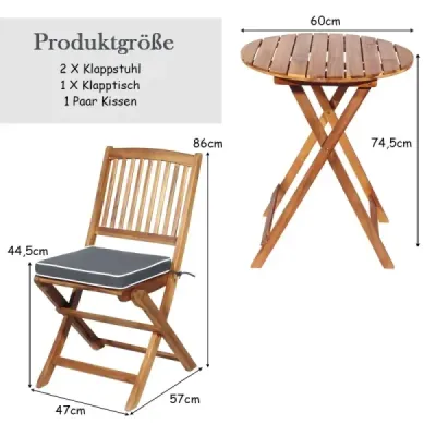 3-TLG. Balkonová souprava nábytku s kulatým stolem a 2 židlemi a 2 polštáři Ergonomická sedací souprava šedá