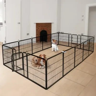8dílná ohrádka pro štěňata Skládací ohrádka pro štěňata Kovová černá