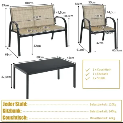 4 TLG. Sada zahradního nábytku s lavicí a 2 židlemi a konferenčním stolkem Sada balkónového nábytku hnědá