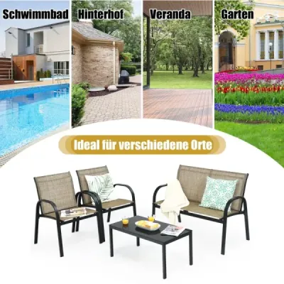 4 TLG. Sada zahradního nábytku s lavicí a 2 židlemi a konferenčním stolkem Sada balkónového nábytku hnědá