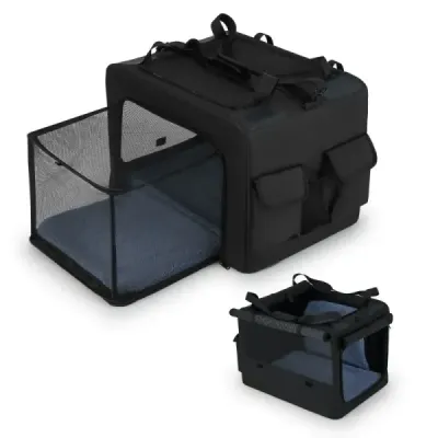 Skládací přepravka pro psy se 2 otvory a oknem a síťovaným košem Přepravní box pro psy Taška pro psa 80 x 60 x 42 cm