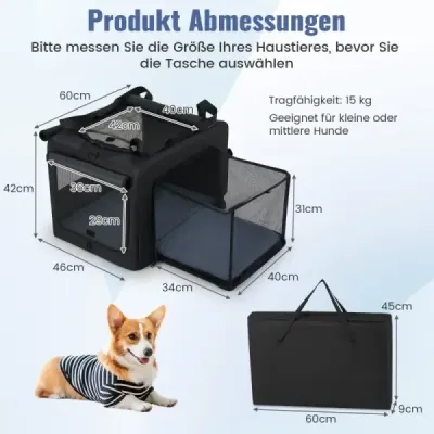 Skládací přepravka pro psy se 2 otvory a oknem a síťovaným košem Přepravní box pro psy Taška pro psa 80 x 60 x 42 cm
