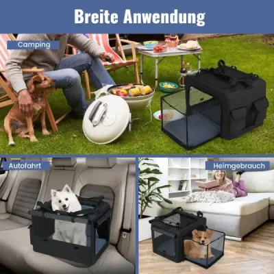 Skládací přepravka pro psy se 2 otvory a oknem a síťovaným košem Přepravní box pro psy Taška pro psa 80 x 60 x 42 cm