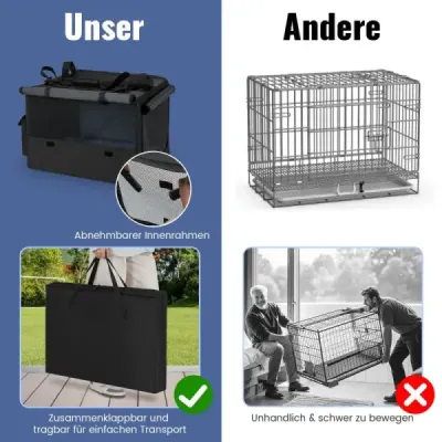 Skládací přepravka pro psy se 2 otvory a oknem a síťovaným košem Přepravní box pro psy Taška pro psa 80 x 60 x 42 cm