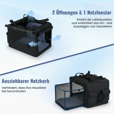Skládací přepravka pro psy se 2 otvory a oknem a síťovaným košem Přepravní box pro psy Taška pro psa 80 x 60 x 42 cm